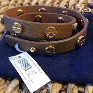 Tory Burch double wrap Logo bracelet- brown